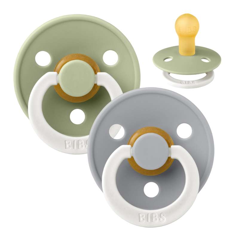BIBS Round Colour Pacifier - 2-Pack - Size 1 - Natural rubber - GLOW - Sage/Cloud