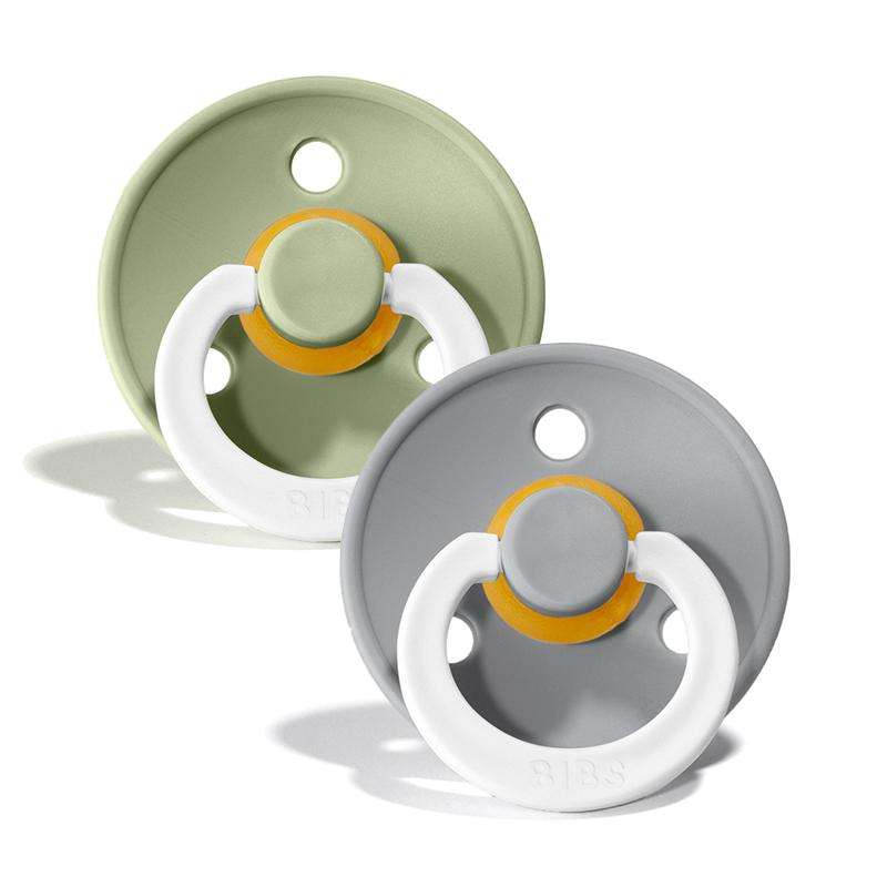 BIBS Round Colour Pacifier - 2-Pack - Size 1 - Natural rubber - GLOW - Sage/Cloud