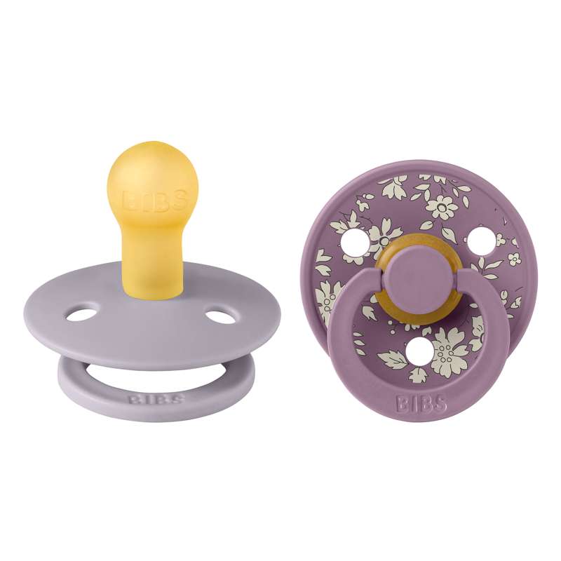 BIBS Round Colour Pacifier - 2-Pack - Size 1 - Natural rubber - Liberty - Capel/Fossil Grey Mix