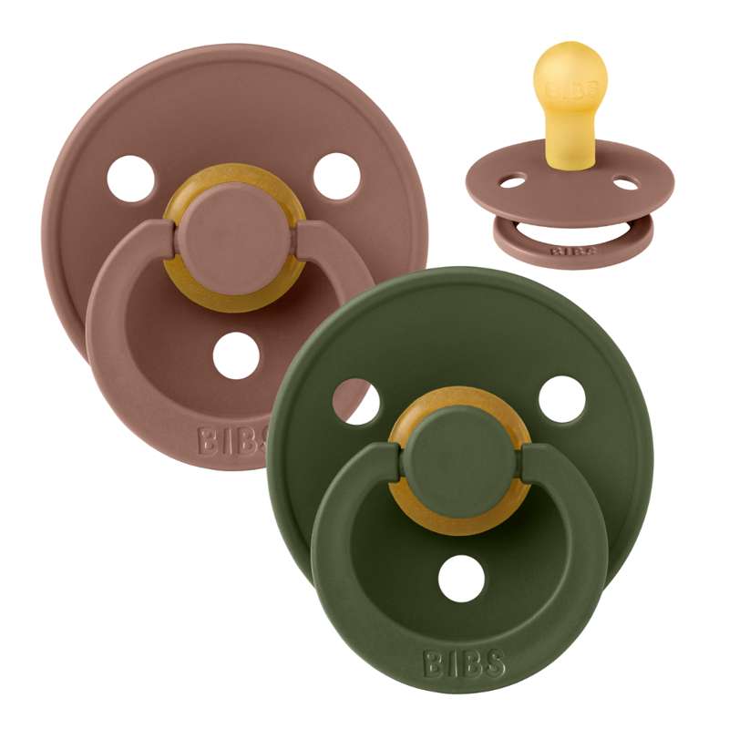 BIBS Round Colour Pacifier - 2-Pack - Size 1 - Natural rubber - Woodchuck/Hunter Green