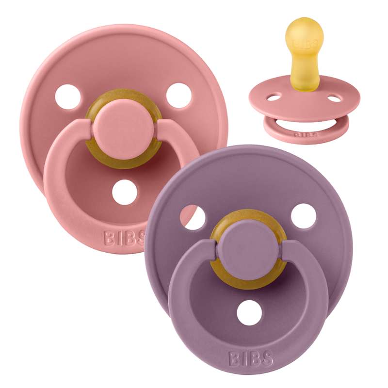 BIBS Round Colour Pacifier - 2-Pack - Size 2 - Natural rubber - Dusty Pink/Mauve