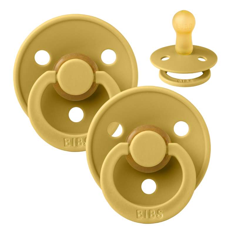 BIBS Round Colour Pacifier - 2-Pack - Size 2 - Natural rubber - Mustard/Mustard