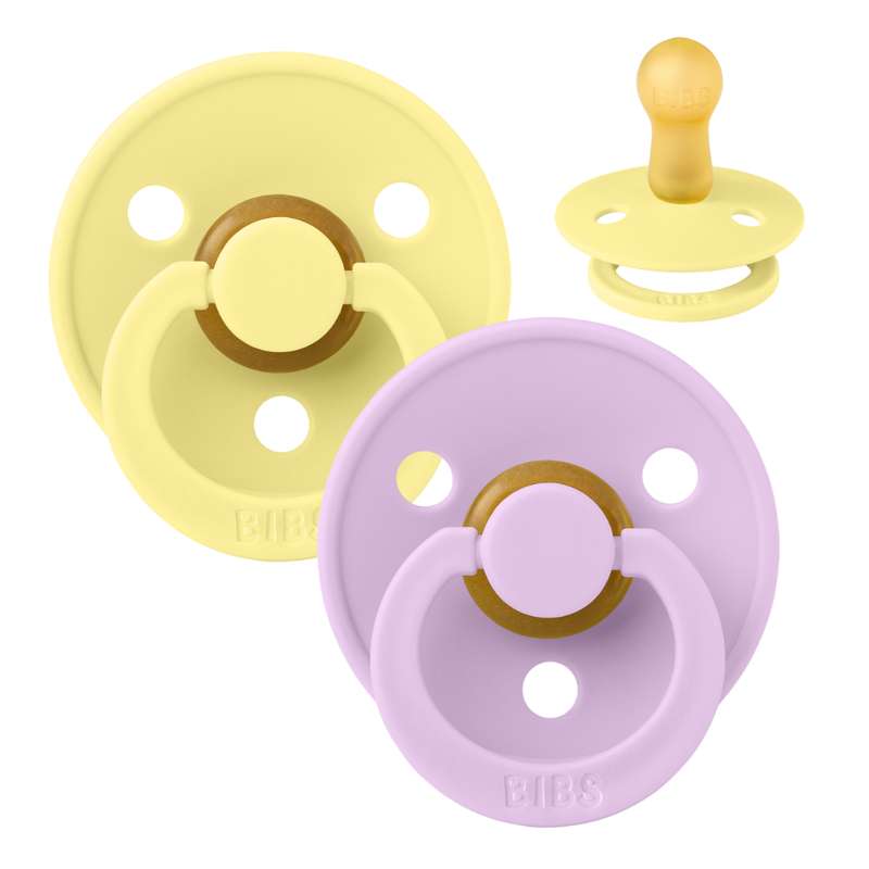 BIBS Round Colour Pacifier - 2-Pack - Size 2 - Natural rubber - Sunshine/Violet Sky