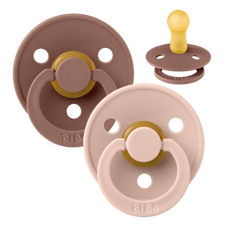 BIBS Round Colour Pacifier - 2-Pack - Size 2 - Natural rubber - Woodchuck/Blush