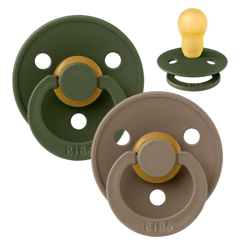 BIBS Round Colour Pacifier - 2-Pack - Size 3 - Natural rubber - Hunter Green/Dark Oak