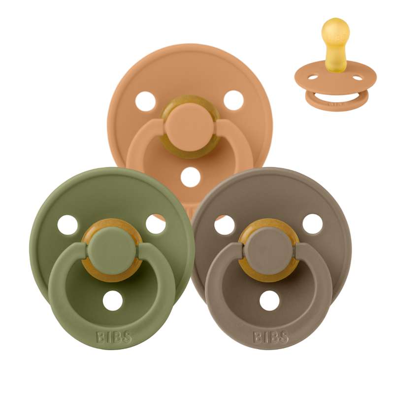 BIBS Round Colour Pacifier - Bundle - 3 pcs. - Size 2 - Green and Terracotta