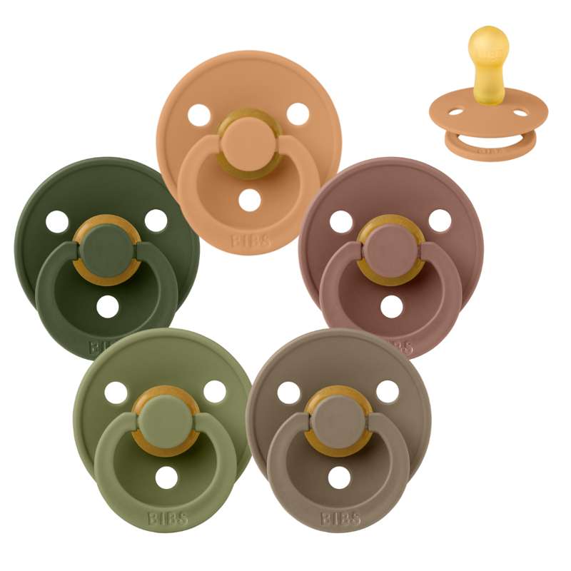 BIBS Round Colour Pacifier - Bundle - 5 pcs. - Size 2 - Green and Terracotta