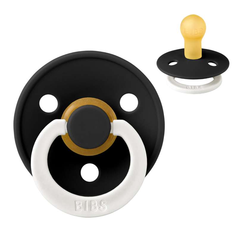 BIBS Round Colour Pacifier - Size 1 - Natural rubber - GLOW - Black