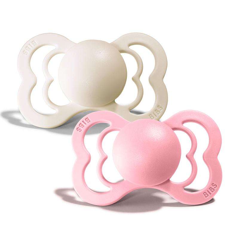BIBS Supreme Pacifier - 2-Pack - Size 1 - Silicone - Ivory/Baby Pink