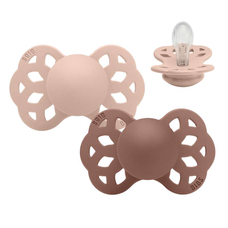 BIBS Symmetrisk Infinity Pacifier - 2-Pack - Size 1 - Silicone - Blush/Woodchuck