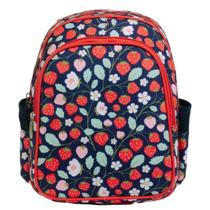 A Little Lovely Company Backpack with Cooling Pocket - Strawberries - Blue/Red