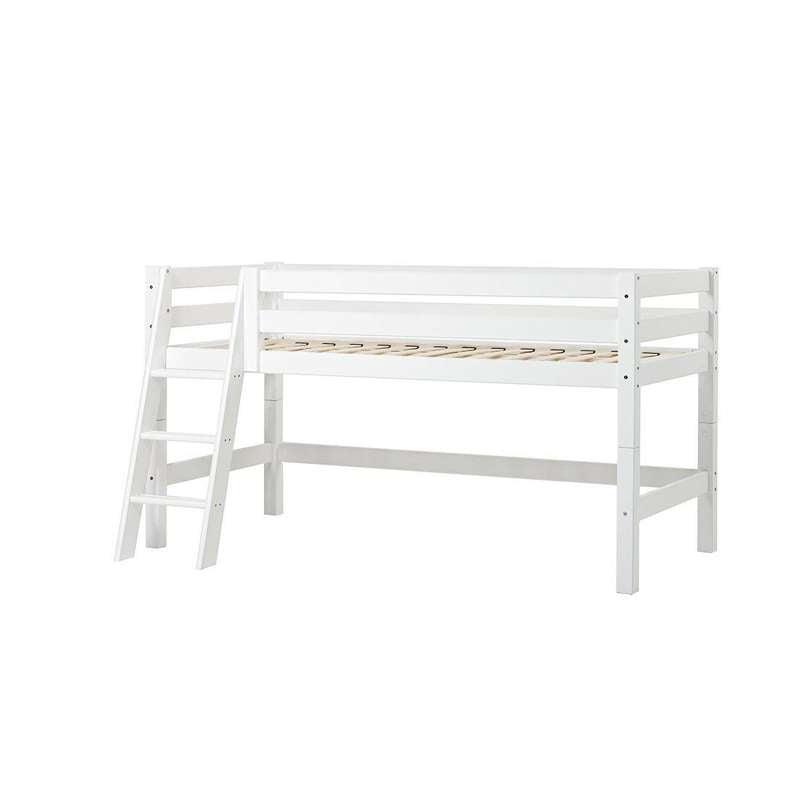 Hoppekids ECO Luxury Half-height bed 90x200cm with sloping ladder- Flexible insert bottom - White