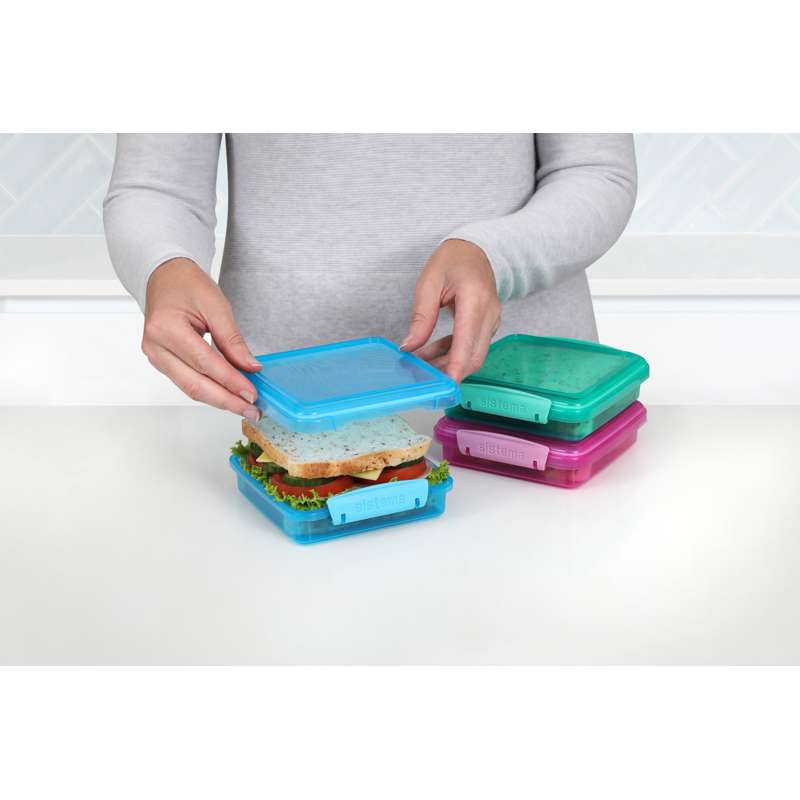 Food Storage Containers System - 3-Pack Sandwich Box - Lunch - 450 ml - Assorted colors.