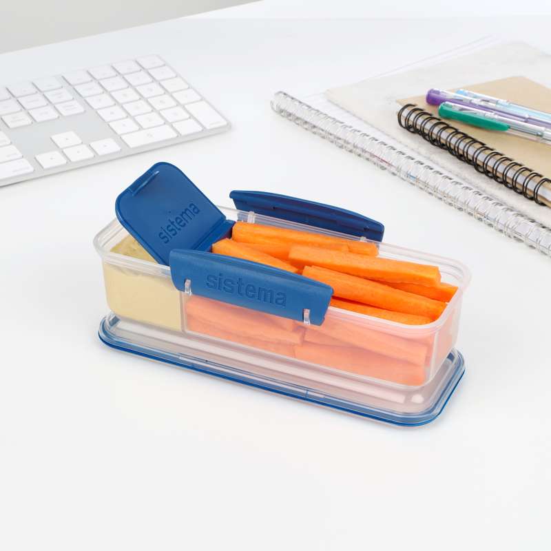 Snack Box System - Snack Attack Lunch - 2 Compartments - 410 ml - Clear/Ocean Blue