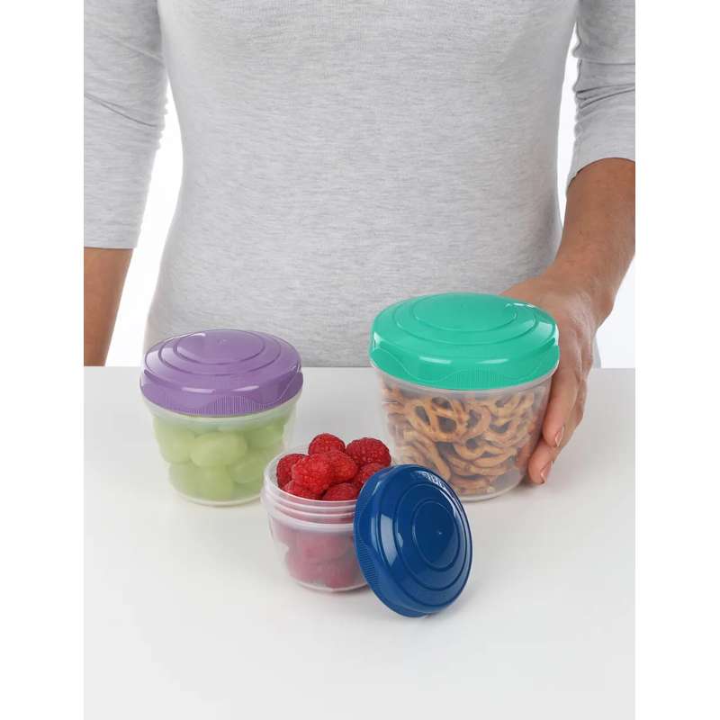 Sistema Stack n' Nest Buckets with Screw Lid - 3-Pack - Mint/Purple/Blue